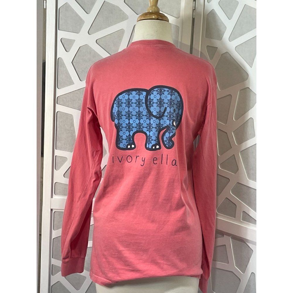 Comfort Colors Ivory Ella Sm Long Sleeve Pocket T-Shirt Pink Elephant Hamsa